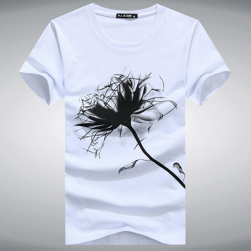 CoolShirts.com Flower Printed Pattern Fashion Slim T-Shirt 4 colors