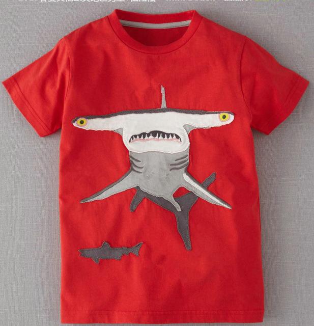 Shark Red Round Neck Cotton Tees for Boys