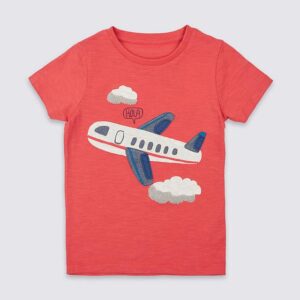 Red Colored Round Neck Cotton Tees for Boys