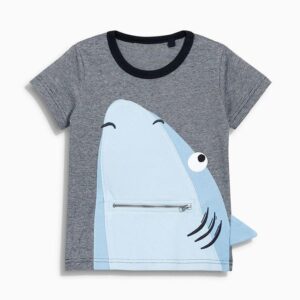 Round Neck Grey Colored Shark Design Cotton T-Shirt for Cool Boy