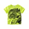 Dinosaur Green Round Neck Cotton T-Shirt for Boys