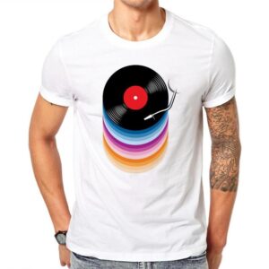 Buy White Cotton Vinyl Records Print T-Shirts for Men