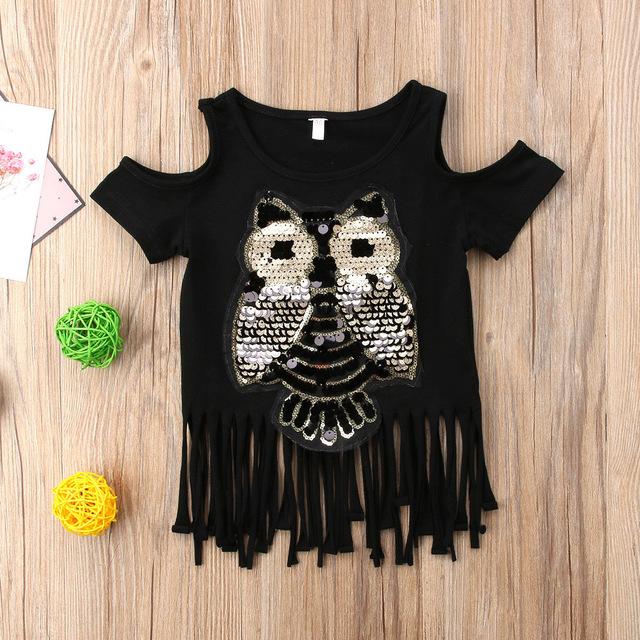 Casual Sequins Owl Printed Top for Toddler Infant Child Baby Girl