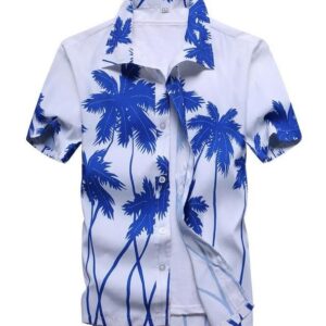 Men's Short Sleeve Blue and White Printed Shirt
