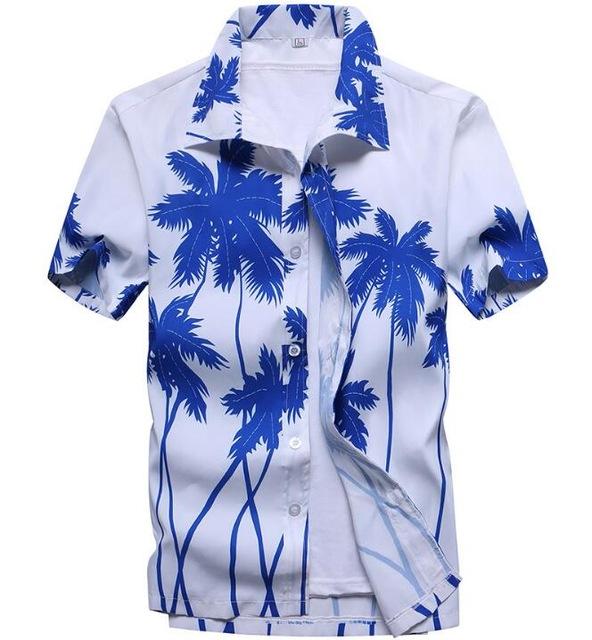 Men's Short Sleeve Blue and White Printed Shirt