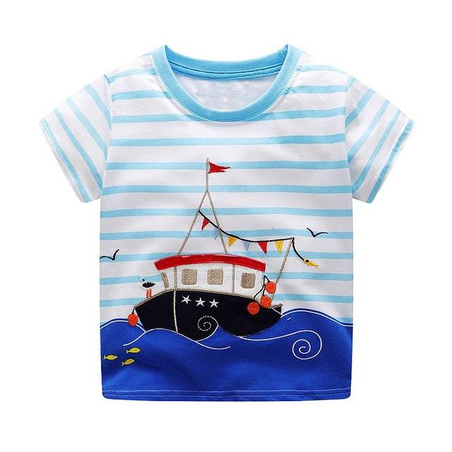 Blue Sea Ship Design Round Neck T-shirt for Boy kids