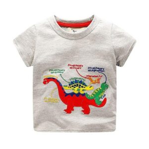 Off White Dinosaur Types Red Printed Round Neck Tees for Boys