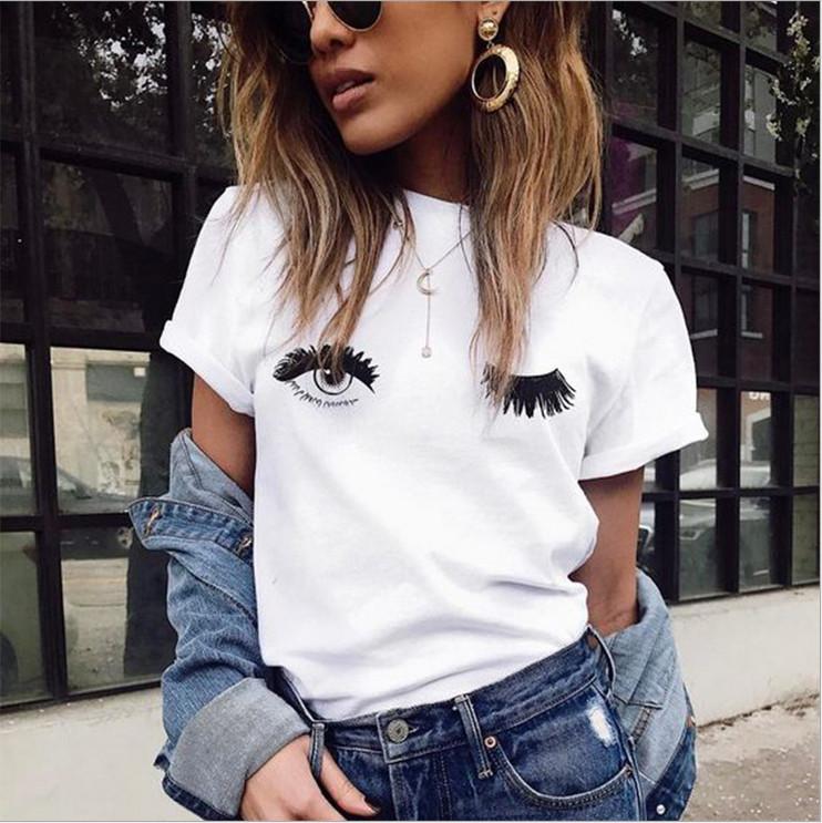 Coolshirts Eye Printed Round Neck Cotton Short Sleeve White Tees for Women