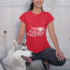 crew neck t shirt mockup of a woman crouching next to her dog 30656