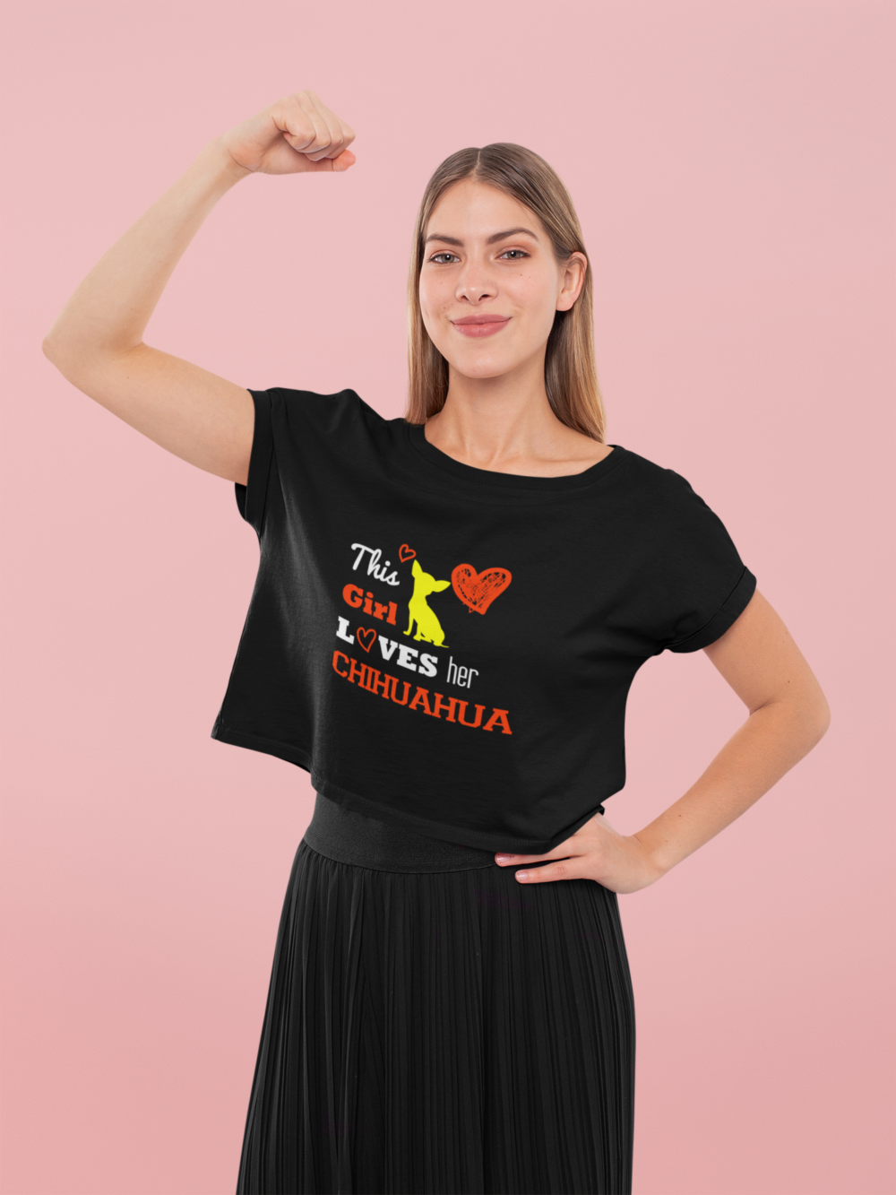 crop top mockup featuring a woman proudly raising her arm 31965