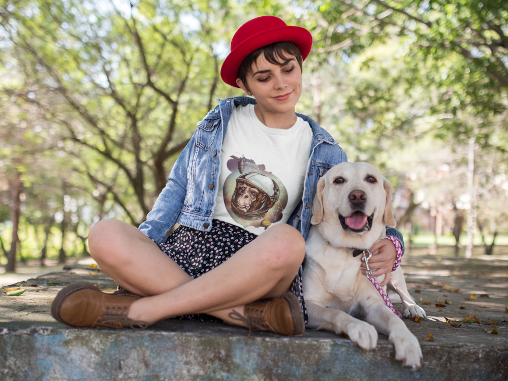 girl at a park with her dog wearing a tshirt mockup a17983 1