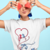 knotted t shirt mockup featuring a woman covering her eyes with two watermelon slices 27097 1