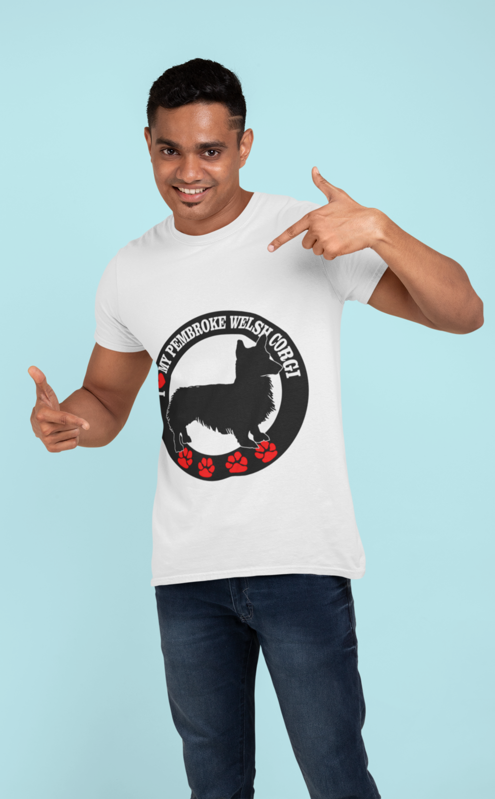 mockup featuring a smiling man pointing at his crewneck t shirt 28950