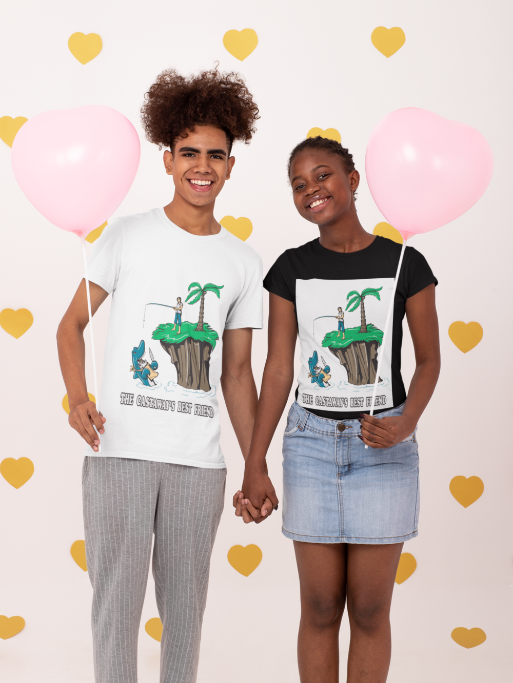 mockup of a couple wearing t shirt in a valentine s day setting 31216