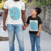 mockup of a dad and his child wearing t shirts on the street 31392