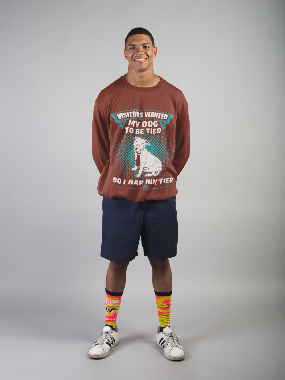 mockup of a smiling man wearing a crewneck sweater 21084 6