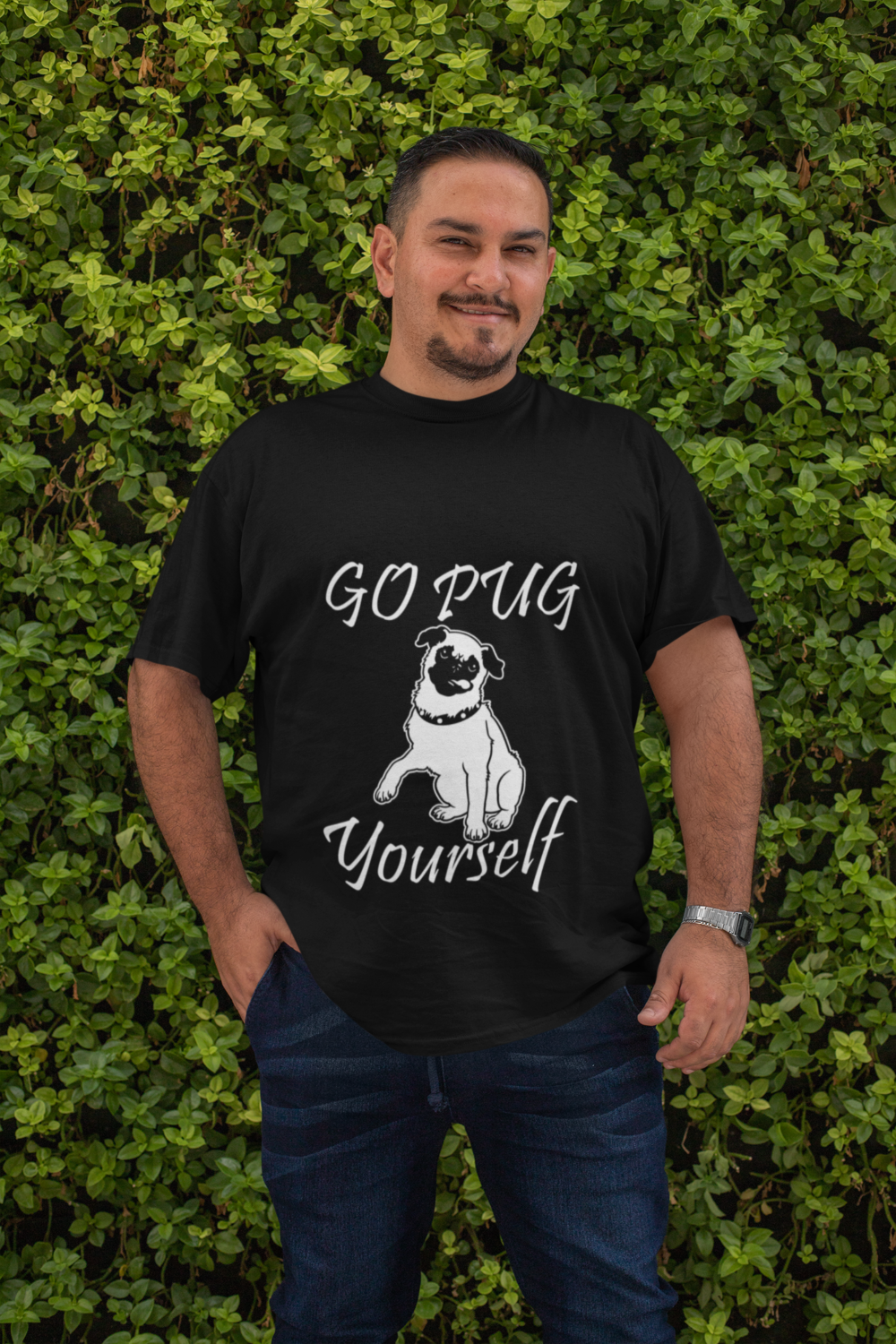 mockup of a smiling man wearing a plus size t shirt 31050