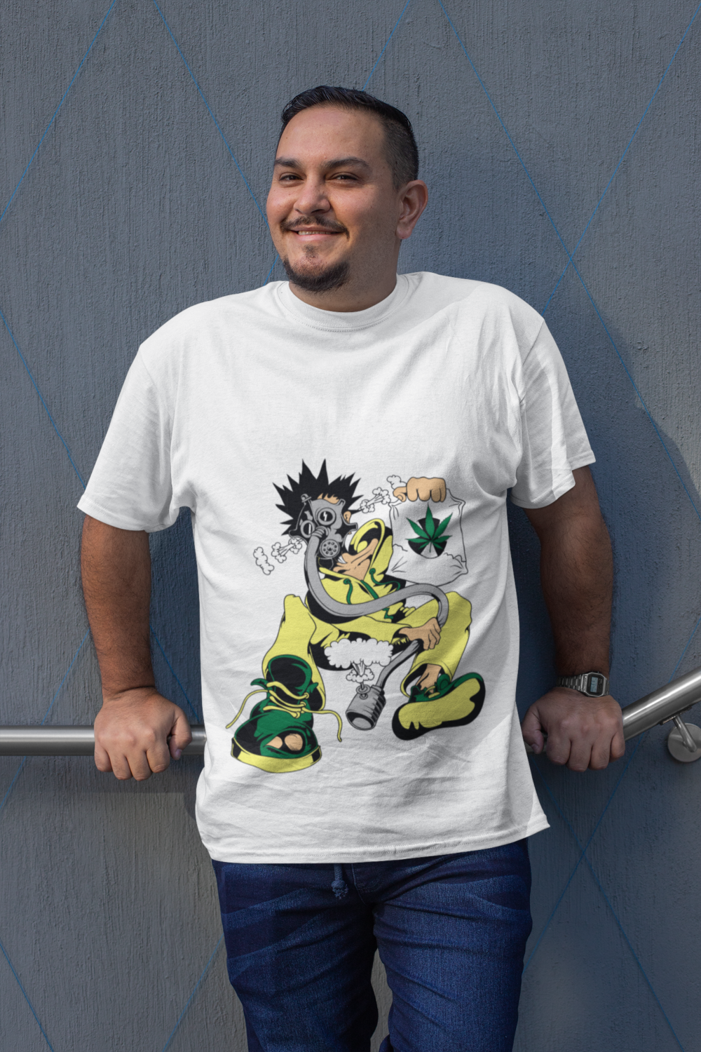 mockup of a smiling man wearing a plus size t shirt 31054