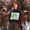 mockup of a stylish woman pointing at her t shirt in fall 30111