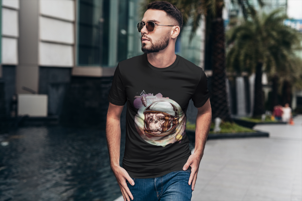 mockup of a trendy man wearing a crewneck t shirt on the street 2811 el1 1 3