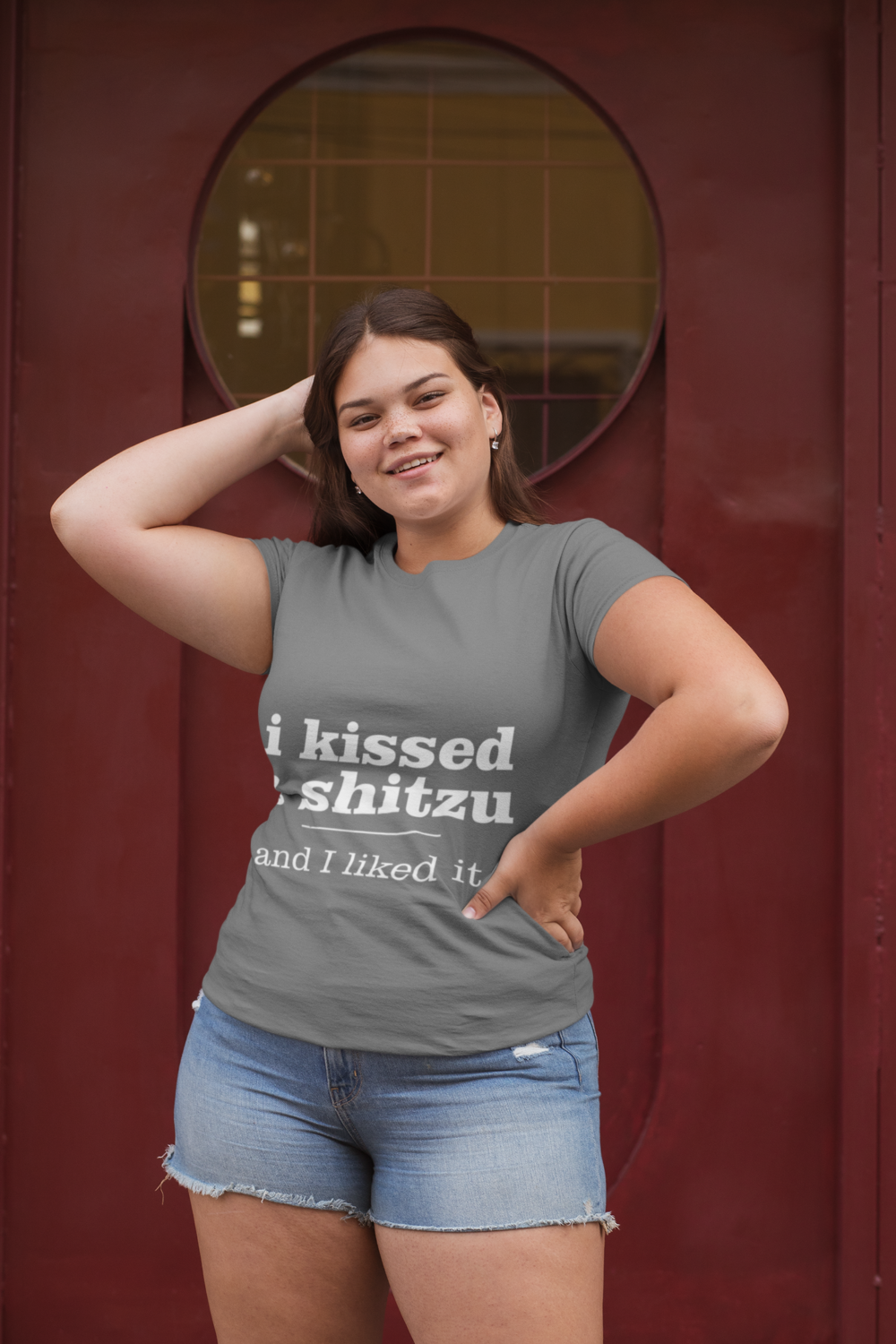 plus size t shirt mockup featuring a woman in a confident pose 30903