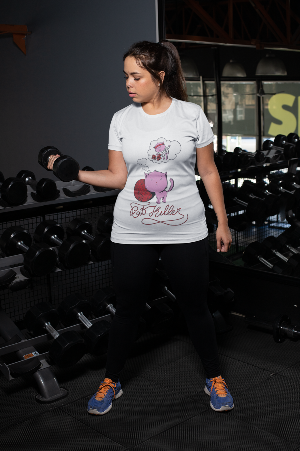 plus size t shirt mockup of a woman lifting dumbbells at the gym 30143