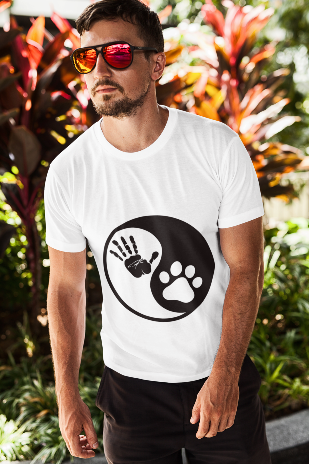 t shirt mockup featuring a bearded man with sunglasses posing in front of some plants 2248 el1 2