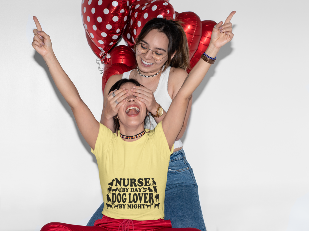 t shirt mockup featuring a joyful lgbt couple and heart shaped balloons 31239