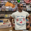 t shirt mockup featuring a man with sunglasses at a vintage records store 30452
