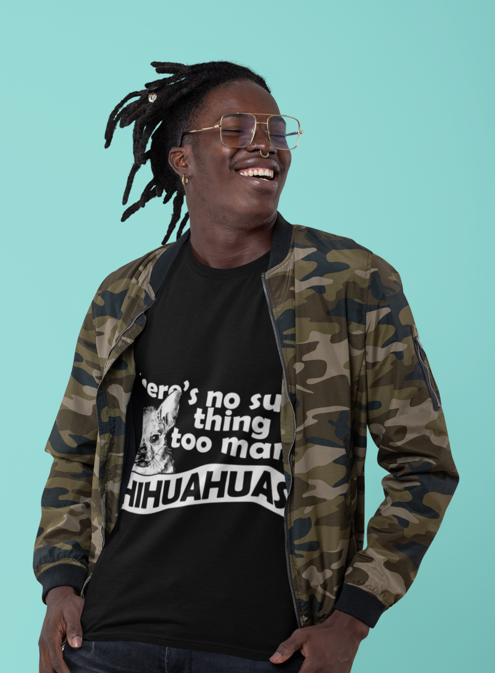 t shirt mockup featuring a smiling man with retro glasses at a studio 30545