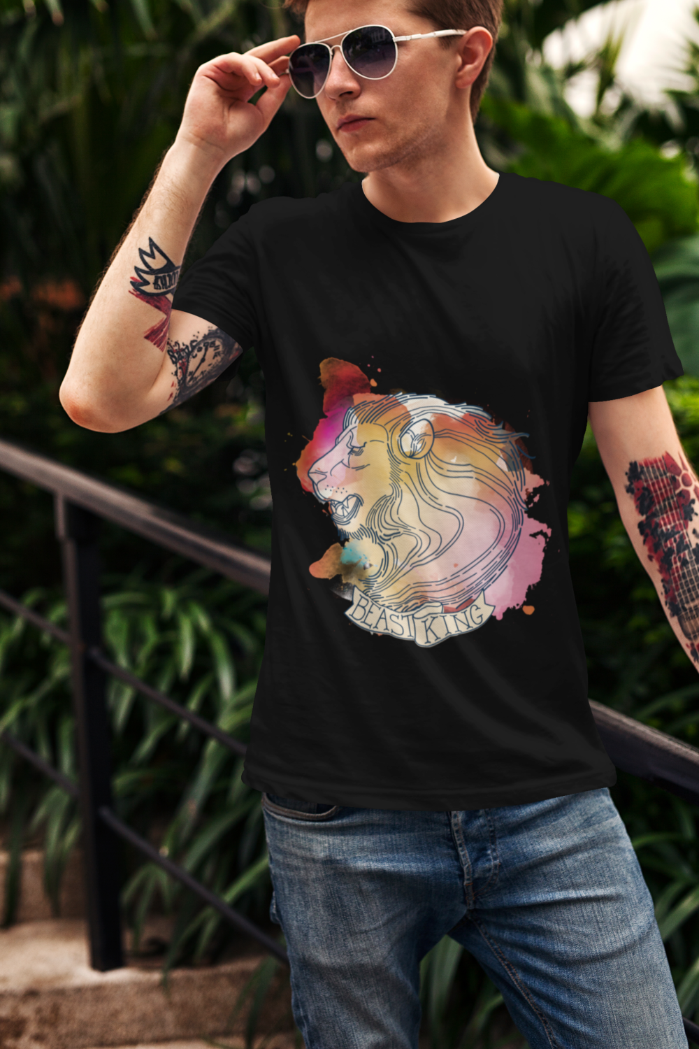 t shirt mockup featuring a stylish man with tattoos 2197 el1 2