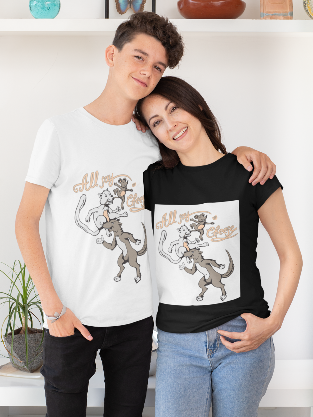 t shirt mockup featuring a teenager hugging his mom 31429 1 1