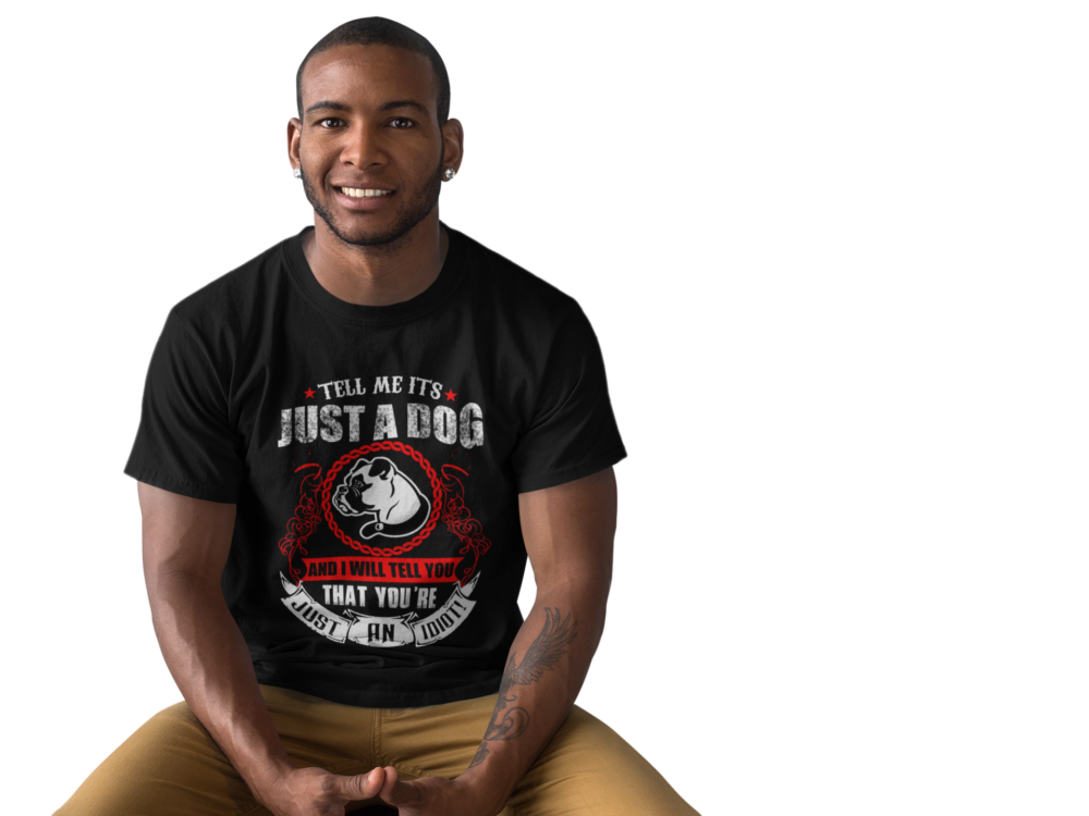 t shirt mockup of a black man sitting on a wooden stool a9822