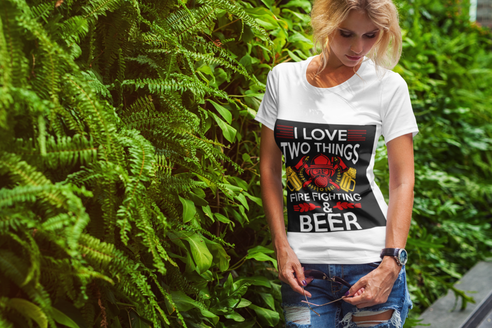 t shirt mockup of a blonde woman posing by a vertical garden 2231 el1 1