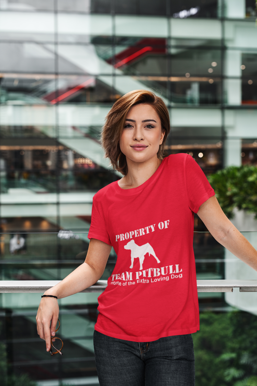 t shirt mockup of a cool woman in a modern building 414 el 1