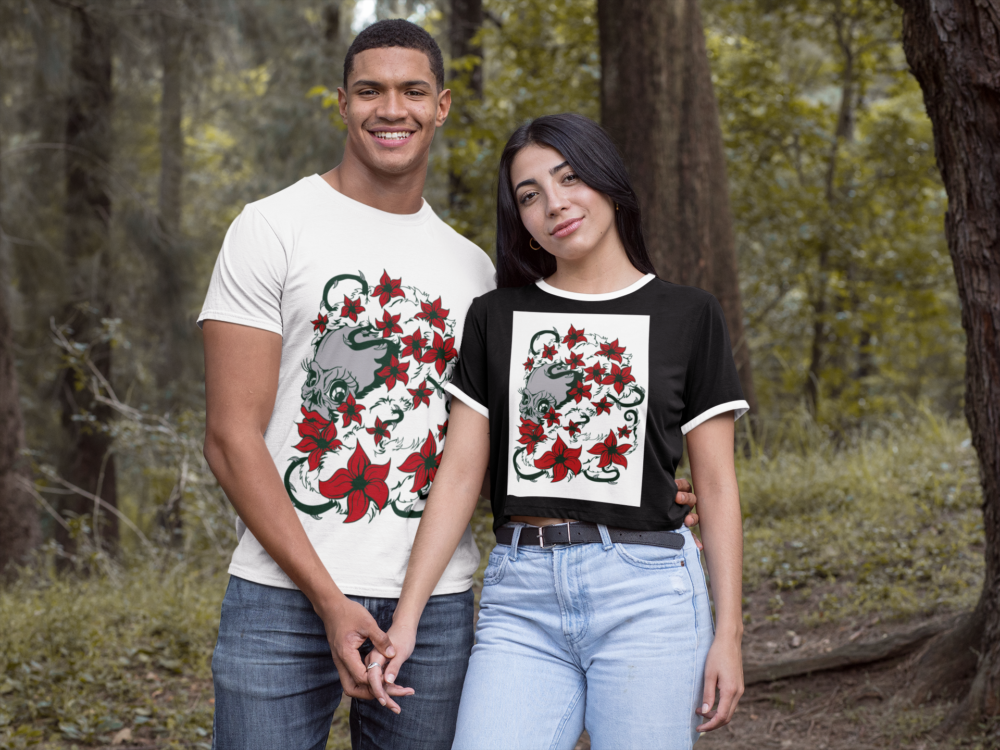 t shirt mockup of a couple holding hands in the woods 30528 1