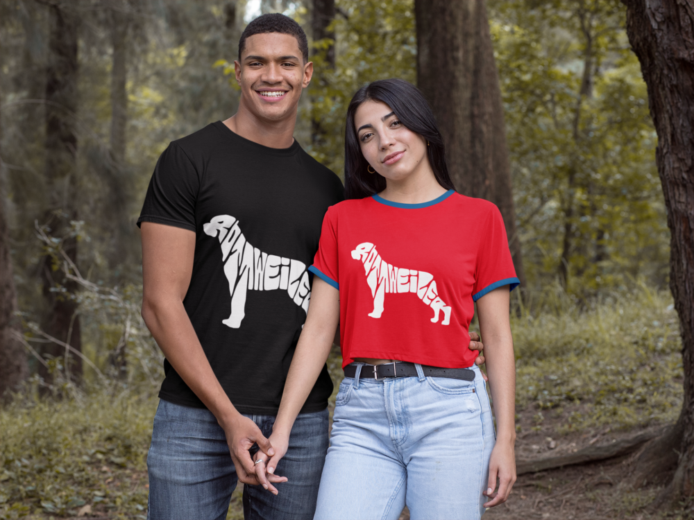 t shirt mockup of a couple holding hands in the woods 30528