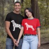 t shirt mockup of a couple holding hands in the woods 30528