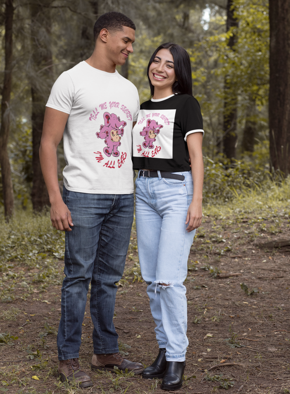 t shirt mockup of a happy couple in the woods 30527