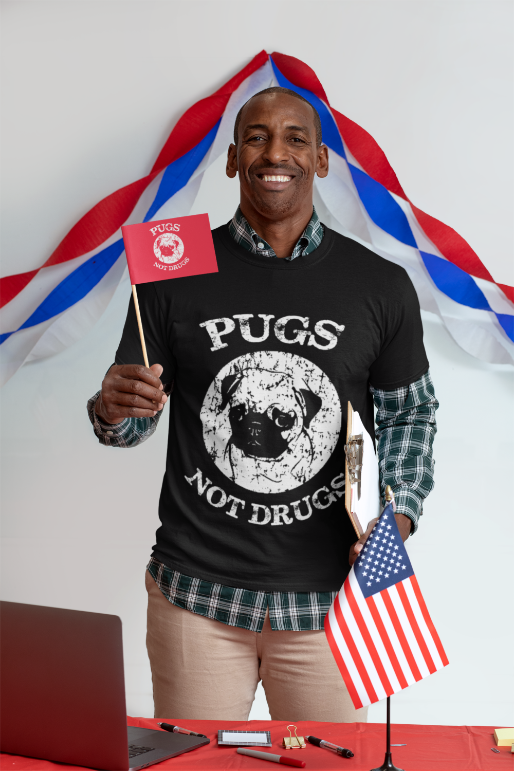 t shirt mockup of a man holding a political flag 31937
