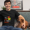 t shirt mockup of a man in the living room with his dog 30680