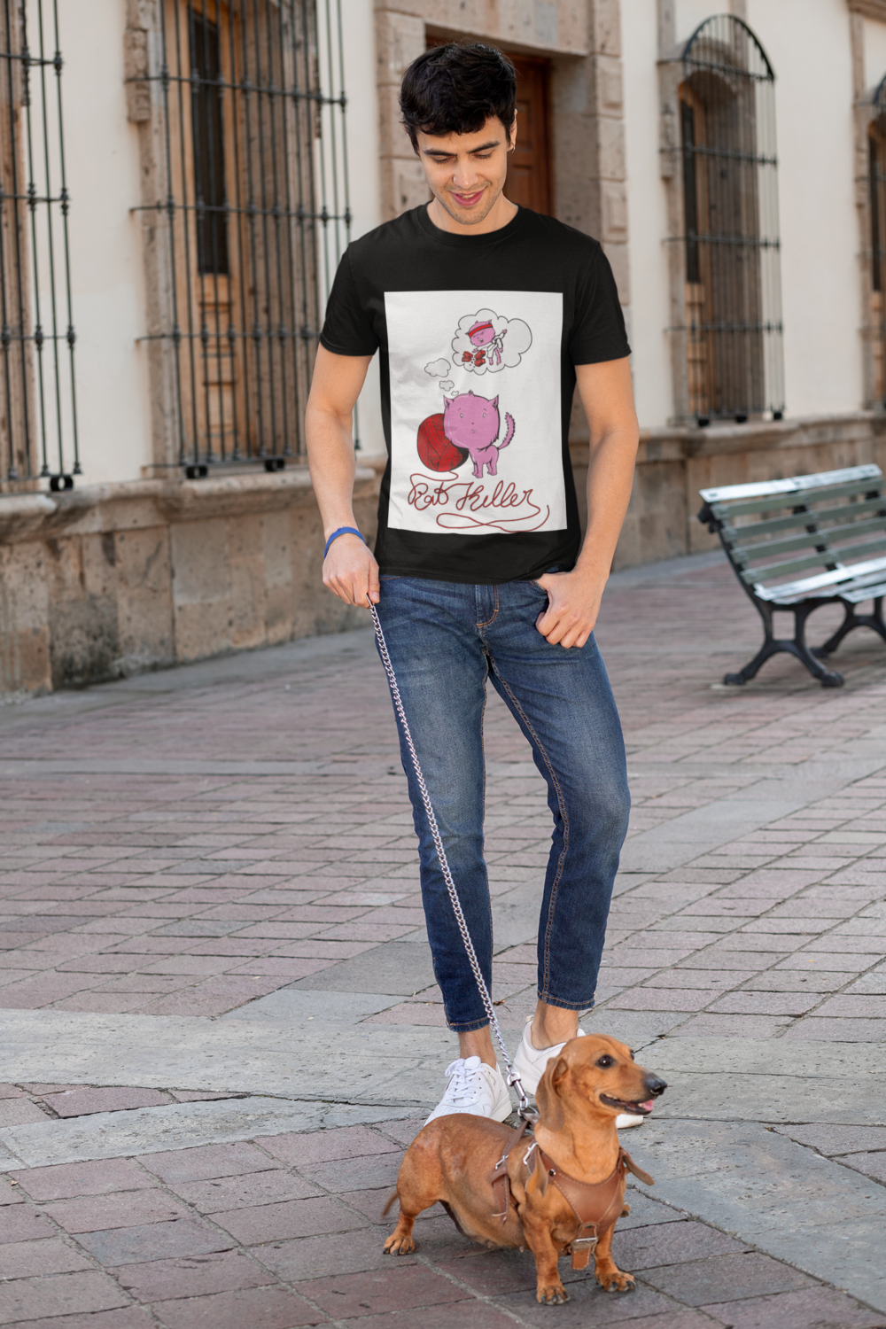 t shirt mockup of a man walking his dog 30683