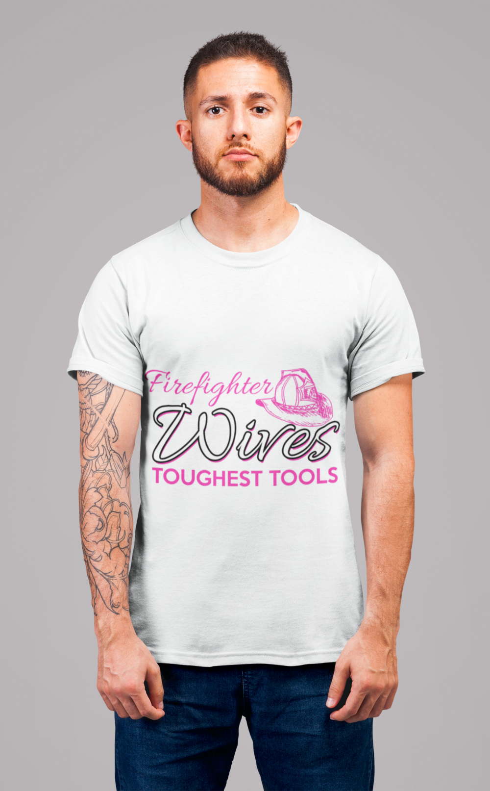 t shirt mockup of a redhead man with tattoos standing in a studio 22340 1