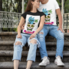 t shirt mockup of a romantic couple sitting on the stairs 30743