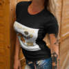 t shirt mockup of a tattooed woman leaning on a wooden surface 2242 el1