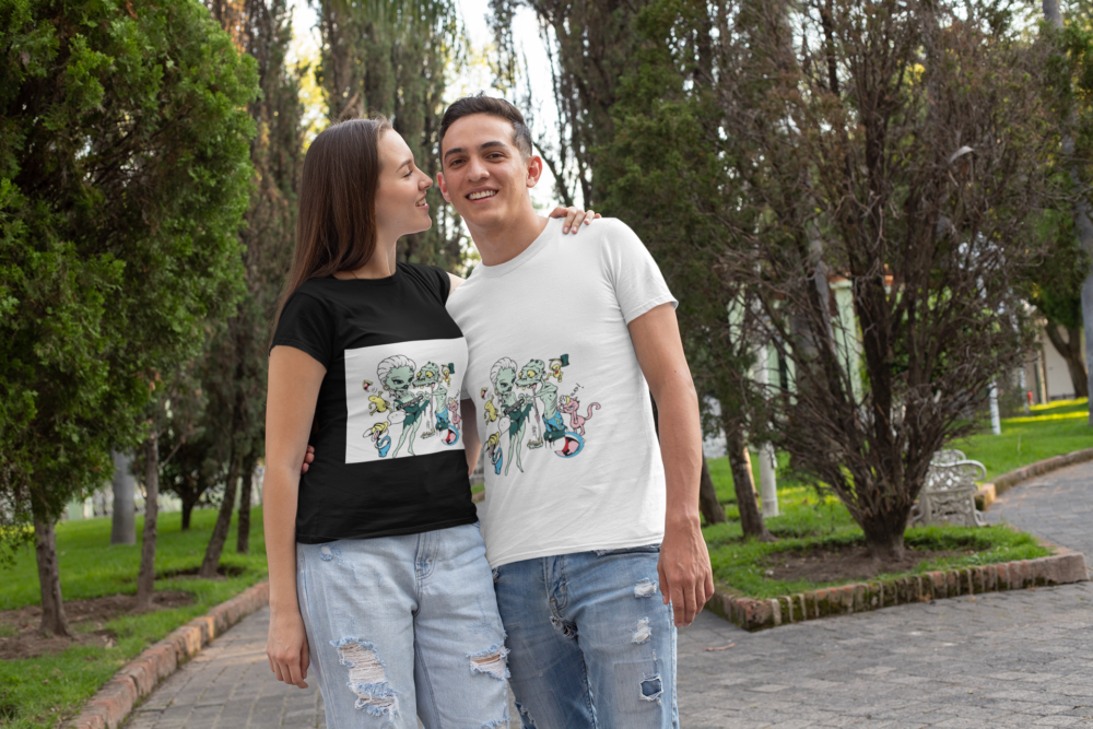 t shirt mockup of a woman adorably looking at her boyfriend 30742