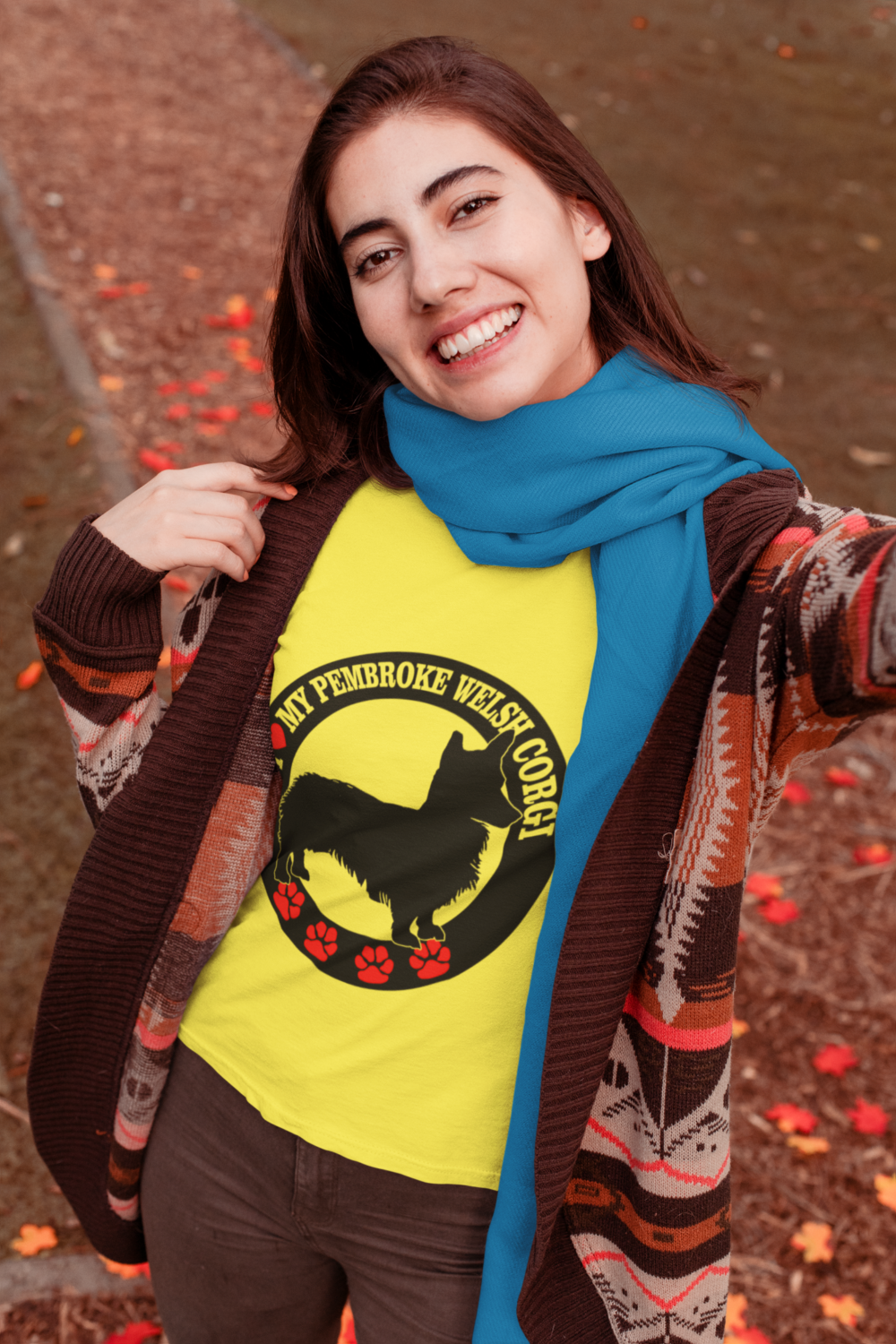 t shirt mockup of a woman taking a selfie in fall 30112