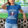 t shirt mockup of a young woman fixing her hair 28206